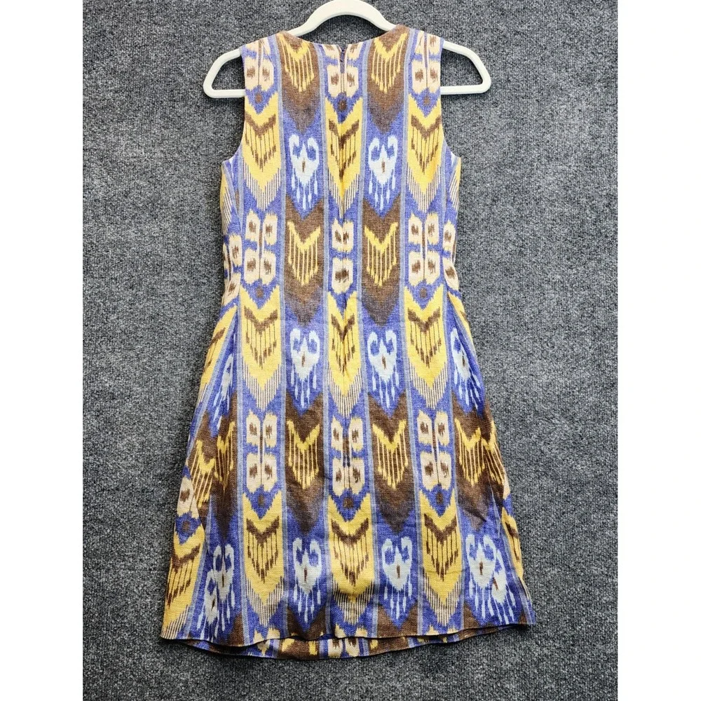 Tory Burch Sleeveless Linen Ikat Shift Dress Boho Coastal Designer Lined Size 4